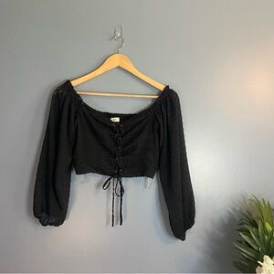 Aeropostale Black Lace Up Off the Shoulder Crop Top
